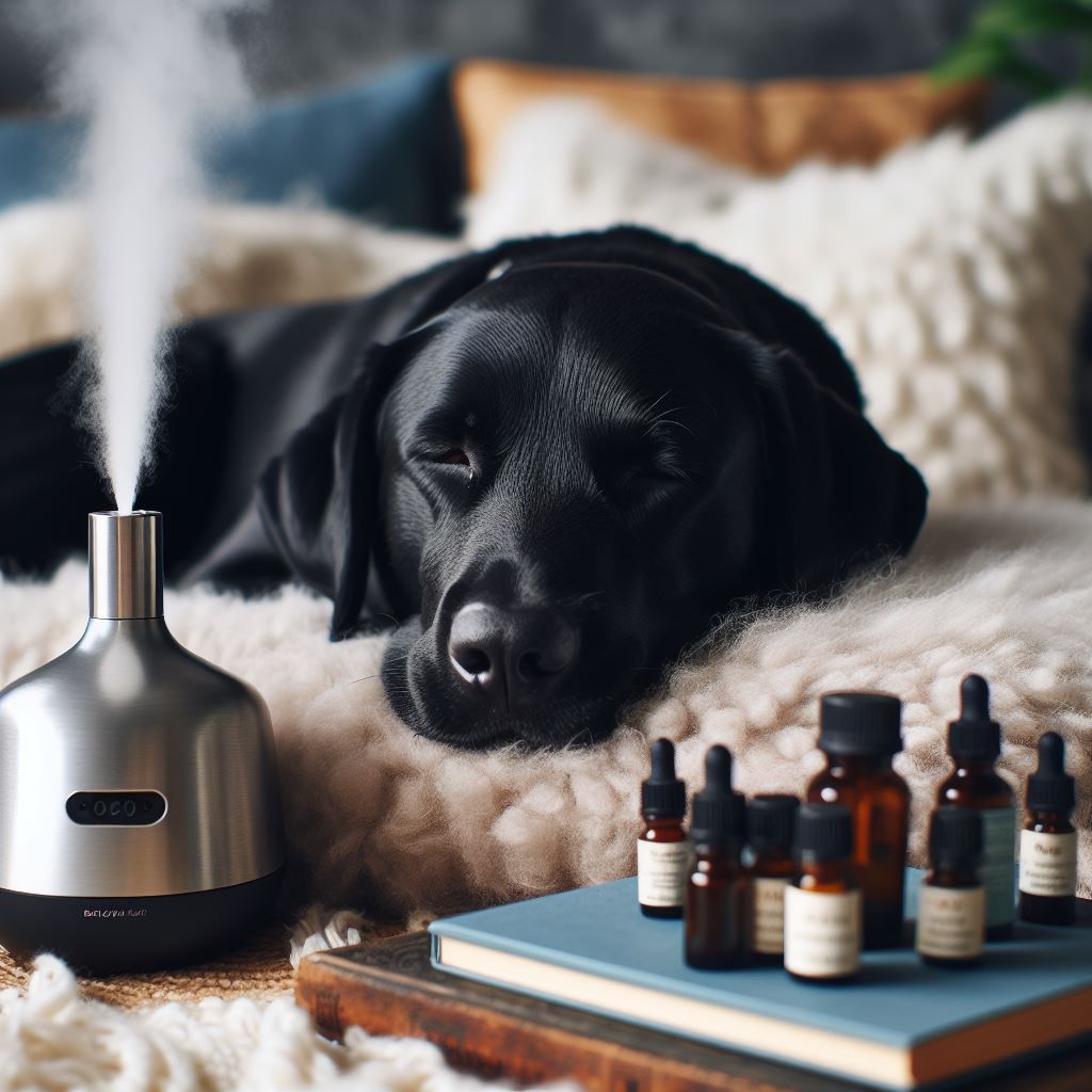 Ein Hund schläft auf einer Decke und entspannt sich bei einer Aroma-Therapie