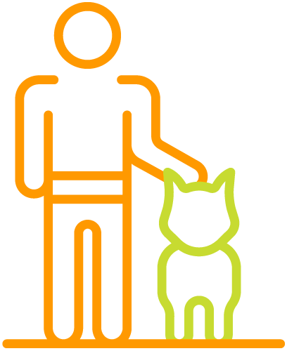 Icon bei dem ein Mensch und ein Hund nebeneinander stehen und wie ein Team wirken
