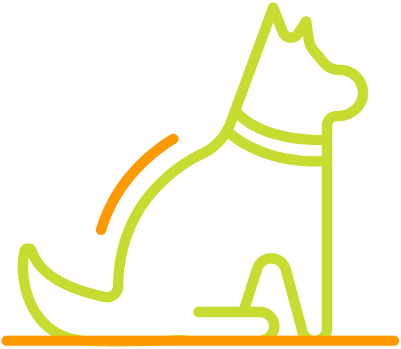 Icon von einem sitzenden Hund, der sich freut und wackelt